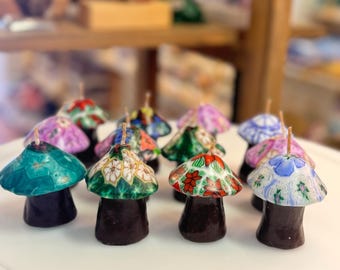 Mushroom Candles Set: Colorful Woodland Decor, Whimsical Gift (Set of 12)