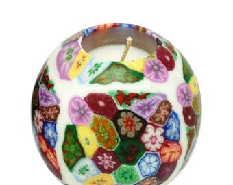 Millefiori Scented Sphere Candle: Handcrafted Floral Design, Made in USA