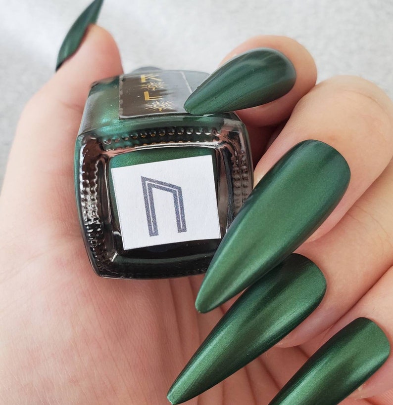 Uruz Forest Green Shimmer Nail Polish, Vegan 10FREE Nail Lacquer, Norse Witch Gifts, Summer Nail Art, Rune Keeper Collection, KOLOnails image 7