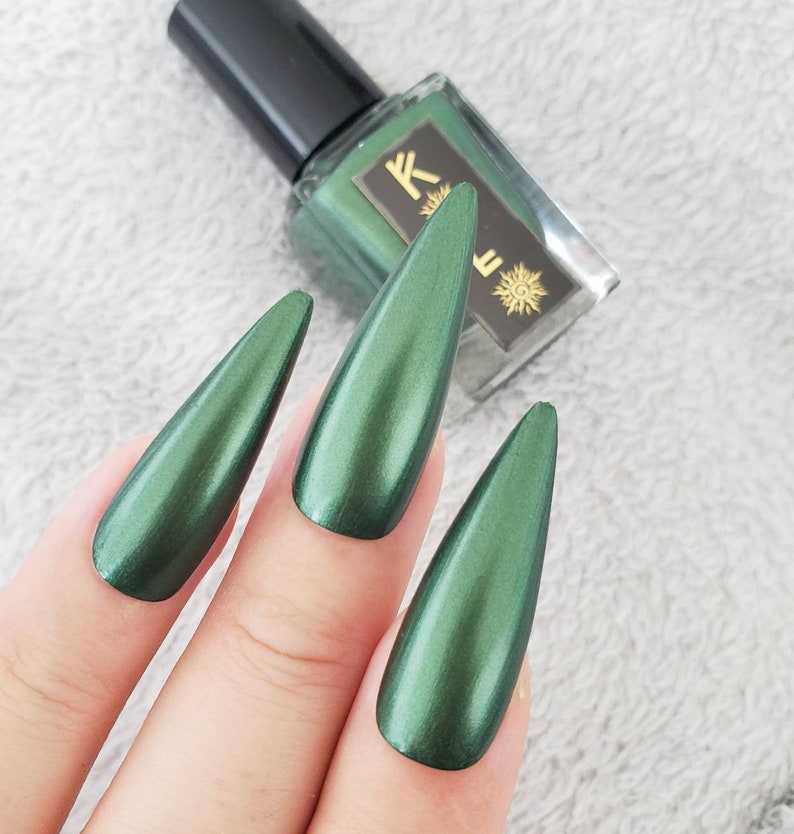 Uruz Forest Green Shimmer Nail Polish, Vegan 10FREE Nail Lacquer, Norse Witch Gifts, Summer Nail Art, Rune Keeper Collection, KOLOnails image 8