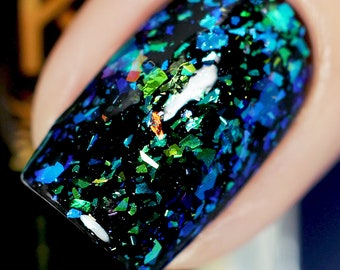 Mermaid Scale - Green/Blue/Gold Intense Color Shifting Flakes Nail Polish, Vegan 10FREE, Nail Art Gifts, Sea Witch Collection, KOLOnails