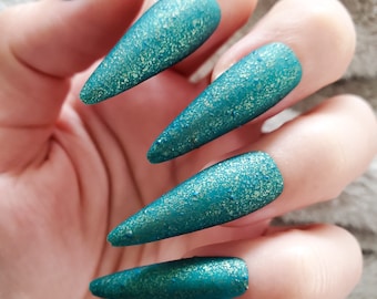 Aquarius - Matte Rich Turquoise with Gold Flakes Nail Polish, Vegan 10FREE Lacquer, Astrology Gifts For Her, Zodiac Collection, KOLOnails