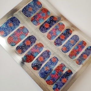 HOL025 "Illuminate the 4th" Red, Blue, Royal Silver Glitter Fireworks made with 100% Nail Polish - nail stickers, wraps, strips 10 FREE