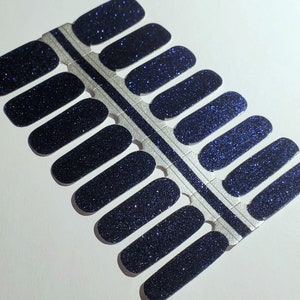 GL001 - &quot;Midnight Blue&quot; Deep Blue (almost black) Glitter Nail Polish Strips - 100% Nail Polish, 10-FREE, Nail Polish Stickers, Nail wraps