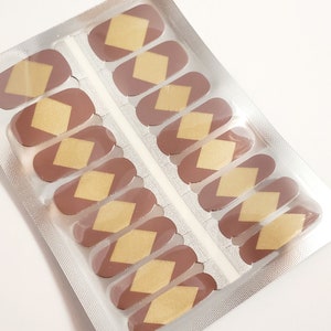 OT008 - "Mocha & Gold Vtips" - Mocha brown and gold shimmer V shaped tips 100% Nail Polish Strips - decals, nail wraps, nail stickers