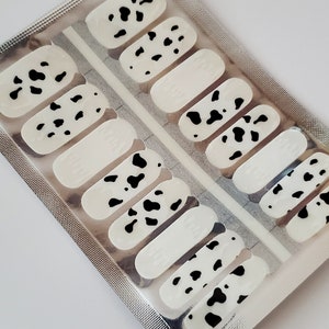 AN014 &quot;Dalmation Drips&quot; black & white spots and white drips on clear Nail Strips - nail decals, nail wraps, nail stickers, 100% polish