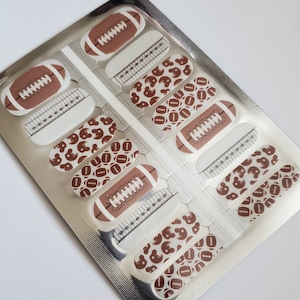M0004 &quot;Fantasy Football&quot; Brown Footballs, Helmets, Yard Lines on White Nail Polish Strips - Nail Stickers, Nail Wraps, decals, 10-Free, art