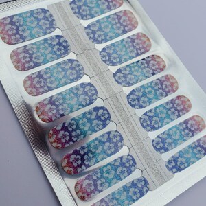 ME002 - &quot;Hibiscus Heaven&quot; White Hibiscus Flowers on Pink, Purple, Blue, floral, Glitter Nail Polish Strips - Nail Wraps, Nail Stickers