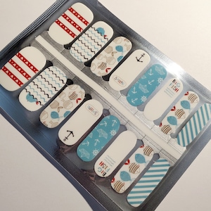 K031 &quot;I Love Fishies&quot; ocean marine blue, white, red, black fish, whales, waves made with 100% Nail Polish - decals, wraps, stickers, strips