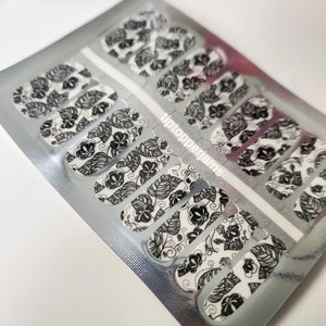 CL016 &quot;Let&#39;s Be Clear - Black Leaves & Flowers&quot; on Clear Overlay nail wraps made with 10-FREE, 100% nail polish, nail strips, decals, art