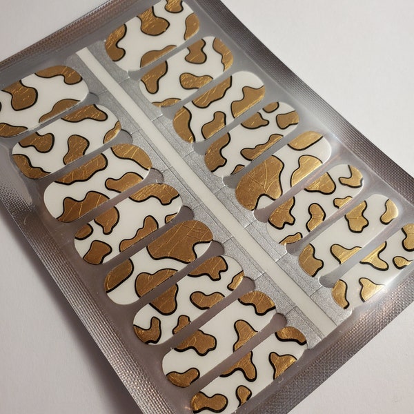 AN005 - "Golden Jaguar" - Metallic gold, black spots, animal print on clear Nail Polish Strips - decals, nail wraps, nail stickers, 10-free