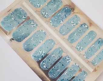 GE023 - "Fancy Fingerprints" Metallic turquoise swirls on Clear Overlay geometric patterns 100% Nail Polish Strips - nail wraps, 10-free