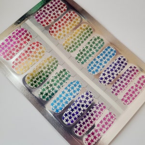 RA012 &quot;Foiled in Our Stars&quot; Metallic Rainbow Stars on Clear Overlay made with 100% Nail Polish - 10 FREE wraps, art, manicure, nail polish