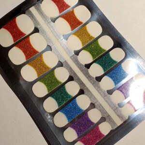 RA007 - "Tips of the Rainbow" glitter red, orange, yellow, green, blue, purple French tips Nail Polish Strips - 100% Polish, Stickers, wraps