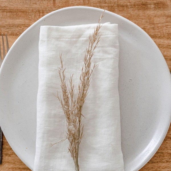 Ivory White Linen Napkins, Soft White Organic Stonewashed Linen Napkins, Cloth Table Napkins