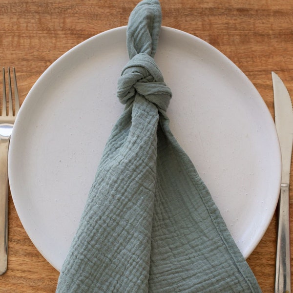 Jade Green Cotton Napkins, Muslin Cheesecloth Napkins, Cloth Napkins, Waffle Textured Table Napkins