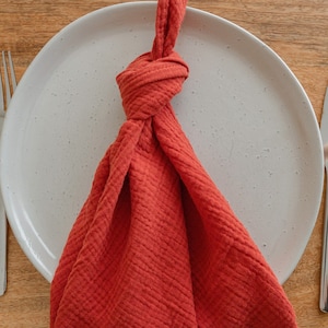 Rust Orange Cotton Napkins, Bright Orange Muslin Cheesecloth Napkins, Red Orange Cloth Napkins, Waffle Textured Table Napkins