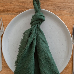 Emerald Green Cotton Napkins, Frayed Linen Napkins, Cloth Table Napkins, Cheesecloth Napkins