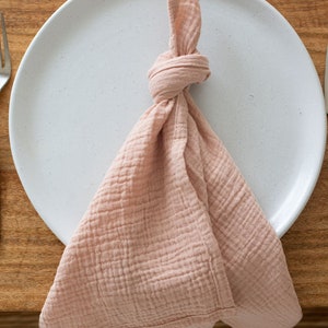 Dusty Peach Cotton Napkins, Apricot Cloth Muslin Cheesecloth Napkins, Light Pink Cloth Napkins, Waffle Textured Table Napkins