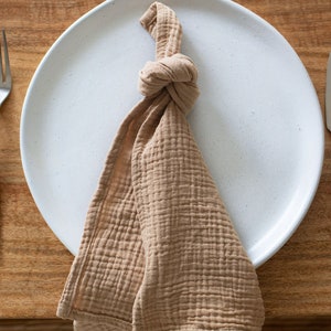 Tan Brown Cotton Napkins, Warm Brown Muslin Cheesecloth Napkins, Light Brown Cloth Napkins, Waffle Textured Table Napkins