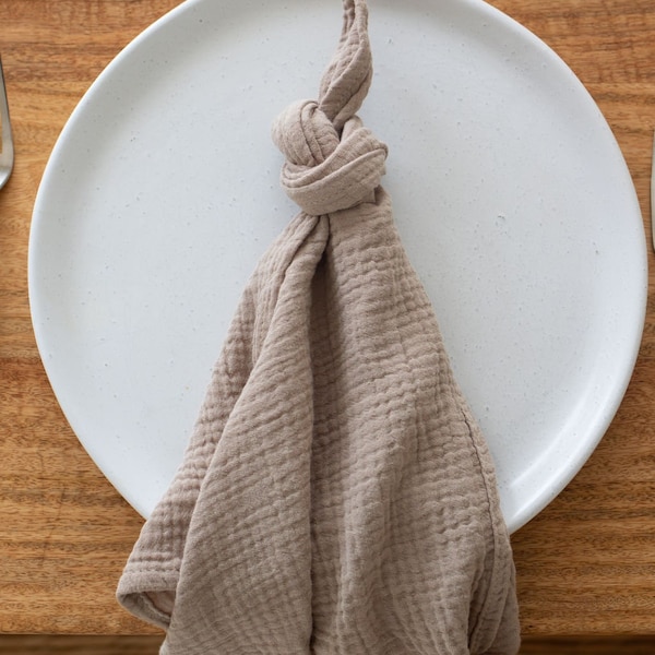 Taupe Brown Cotton Napkins, Light Brown Muslin Cheesecloth Napkins, Cloth Napkins, Waffle Textured Table Napkins