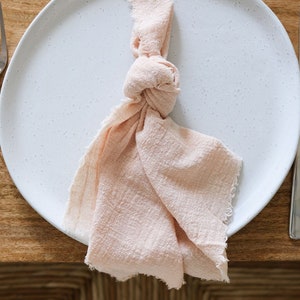 Blush Pink Cotton Napkins, Frayed Linen Napkins, Light Pink Cloth Table Napkins, Cheesecloth Napkins