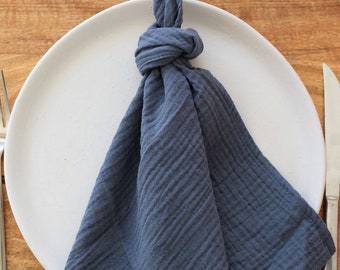 Navy Blue Cotton Napkins, Muslin Cheesecloth Napkins, Cloth Napkins, Waffle Textured Table Napkins