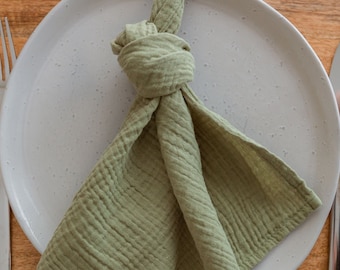 Earth Green Cotton Napkins, Light Green Muslin Cheesecloth Napkins, Cloth Napkins, Waffle Textured Table Napkins