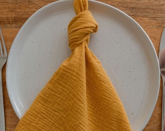 Yellow Cotton Napkins, Muslin Cheesecloth Napkins, Cloth Napkins, Waffle Textured Table Napkins