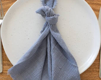 Slate Blue Cotton Napkins, Frayed Linen Napkins, Cloth Table Napkins, Cheesecloth Napkins