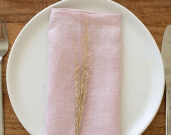 Pastel Pink Linen Napkins, Organic Stonewashed Linen Napkins, Cloth Table Napkins