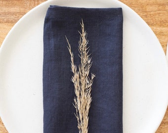 Midnight Blue Linen Napkins, Dark Blue Organic Stonewashed Linen Napkins, Cloth Table Napkins