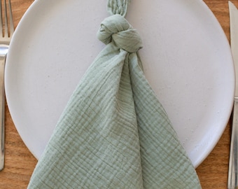 Sage Green Muslin Cotton Napkins: Waffle Texture, Organic Cloth
