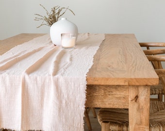 Blush Pink Table Runner, Frayed Cotton Table Runner, Linen Table Runner, Cheesecloth Table Runner