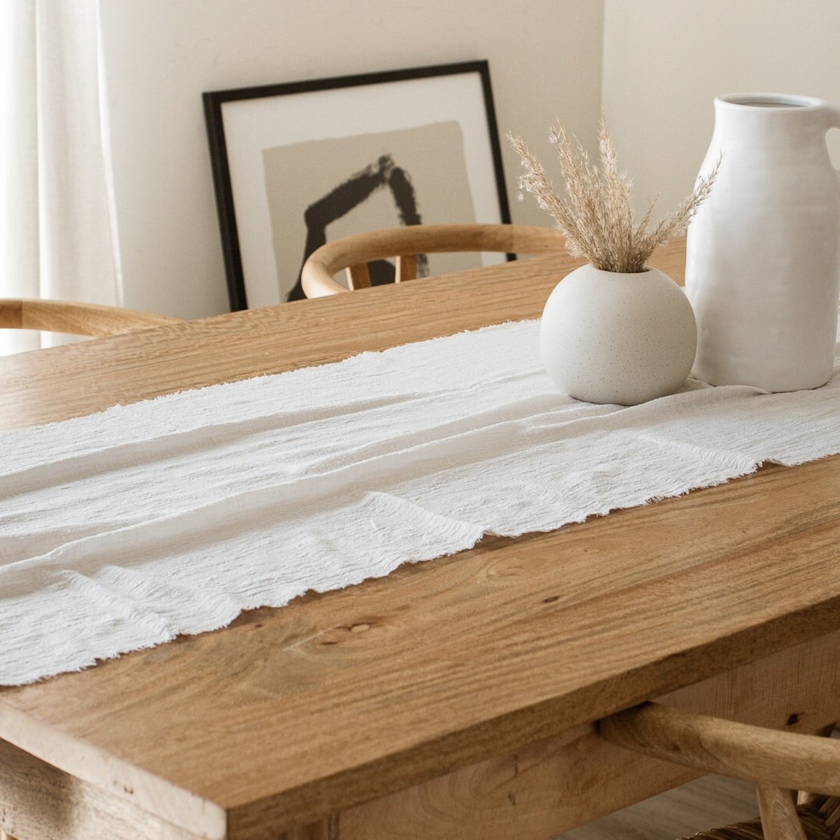 White Milk Organic Cotton Table Runner: Frayed Edge Linen - Etsy