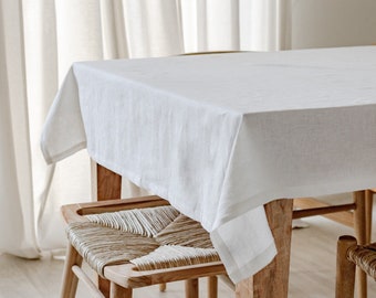 Ivory White Linen Tablecloth, Organic Stonewashed Linen Tablecloth