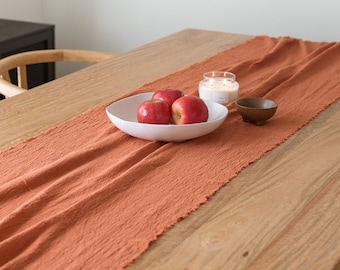 Burnt Orange Cotton Table Runner: Frayed Cheesecloth Linen