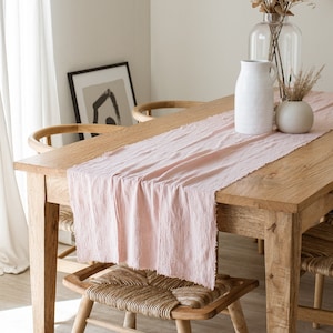 Pink Cotton Table Runner: Frayed Organic Linen Cheesecloth