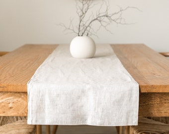 Natural Beige Linen Table Runner , Organic Stonewashed Linen Table Runner