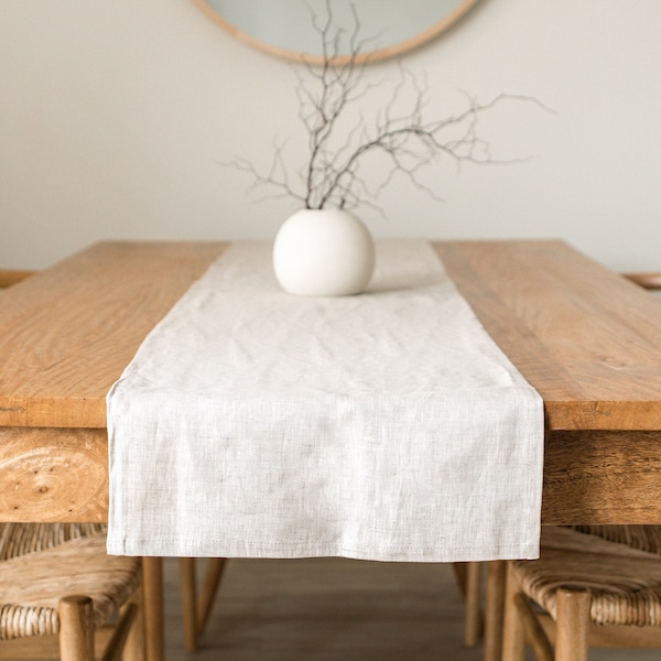 Chemin de table en lin beige naturel, chemin de table en lin organique lavé à la pierre