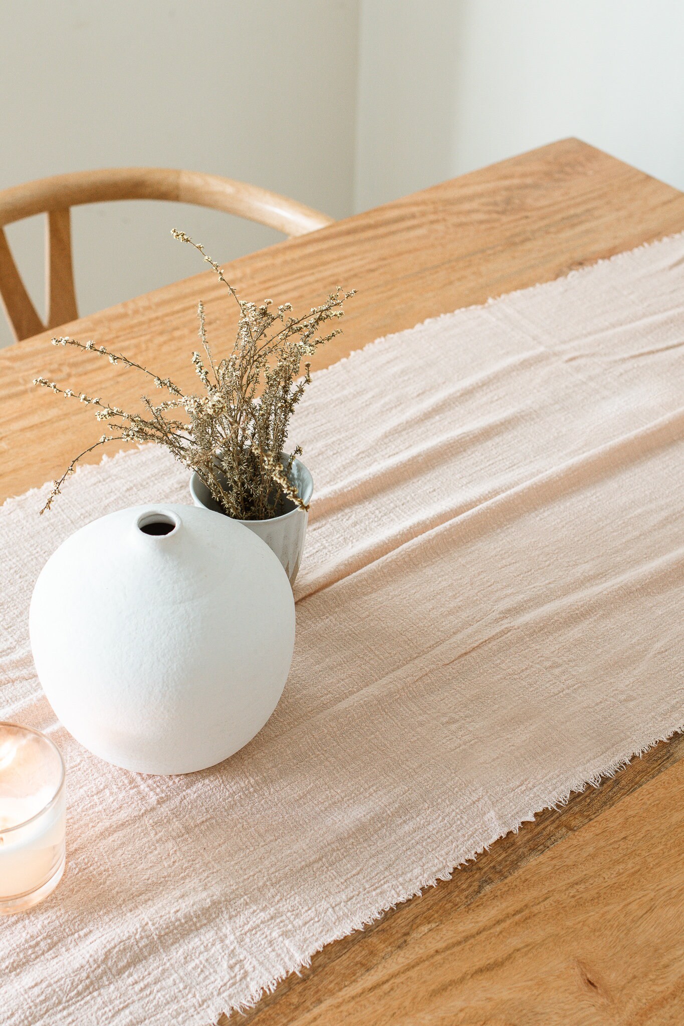 Blush Pink Table Runner Frayed Cotton Table Runner Linen Etsy