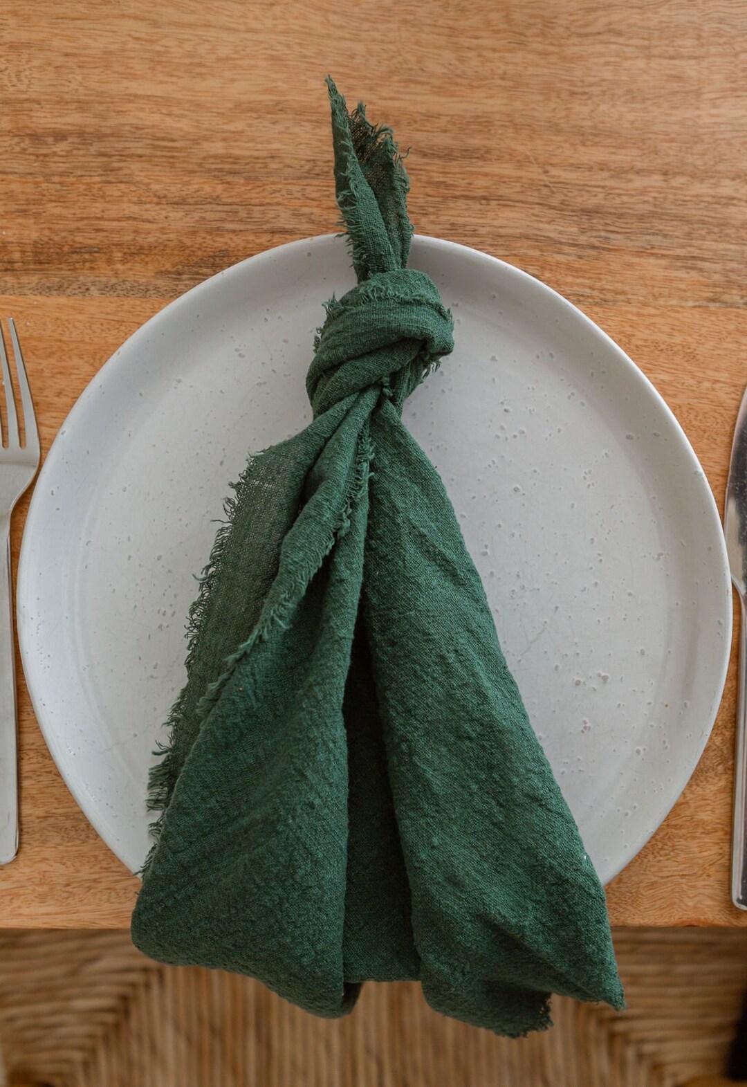 Emerald Green Cotton Napkins, Frayed Linen Napkins, Cloth Table Napkins
