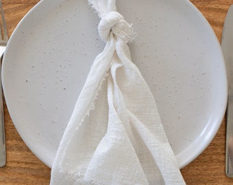 Milk White Cotton Napkins, Off White Frayed Linen Napkins, Cloth Table Napkins, Cheesecloth Napkins