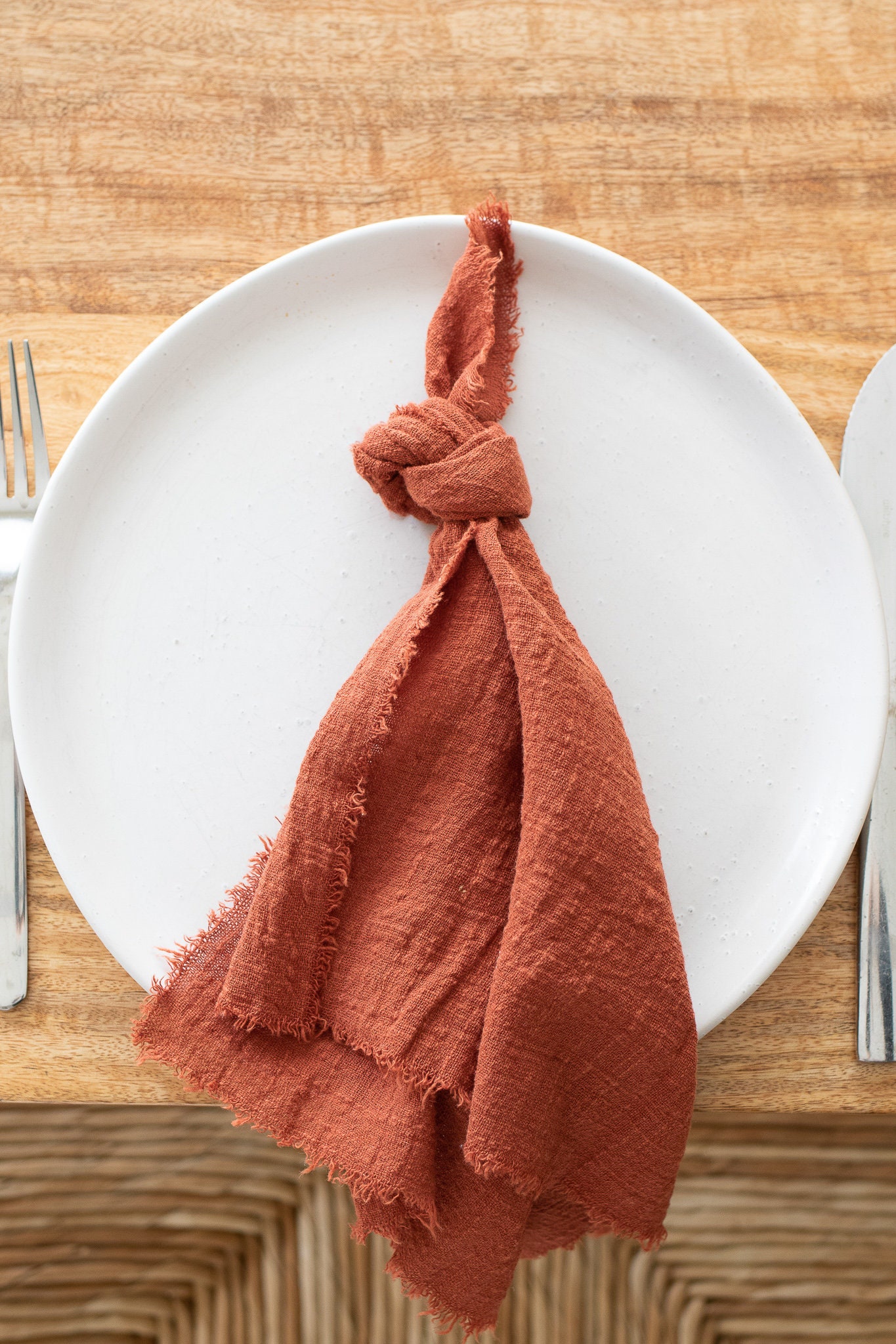 Terracotta Cotton Napkins Frayed Linen Napkins Cloth Table Etsy