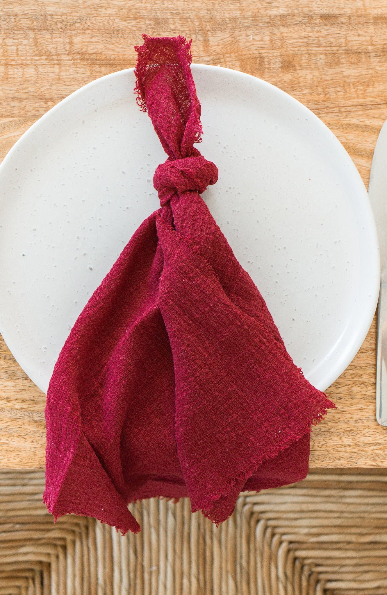 Burgundy Cotton Napkins Maroon Frayed Linen Napkins Dark Red Etsy