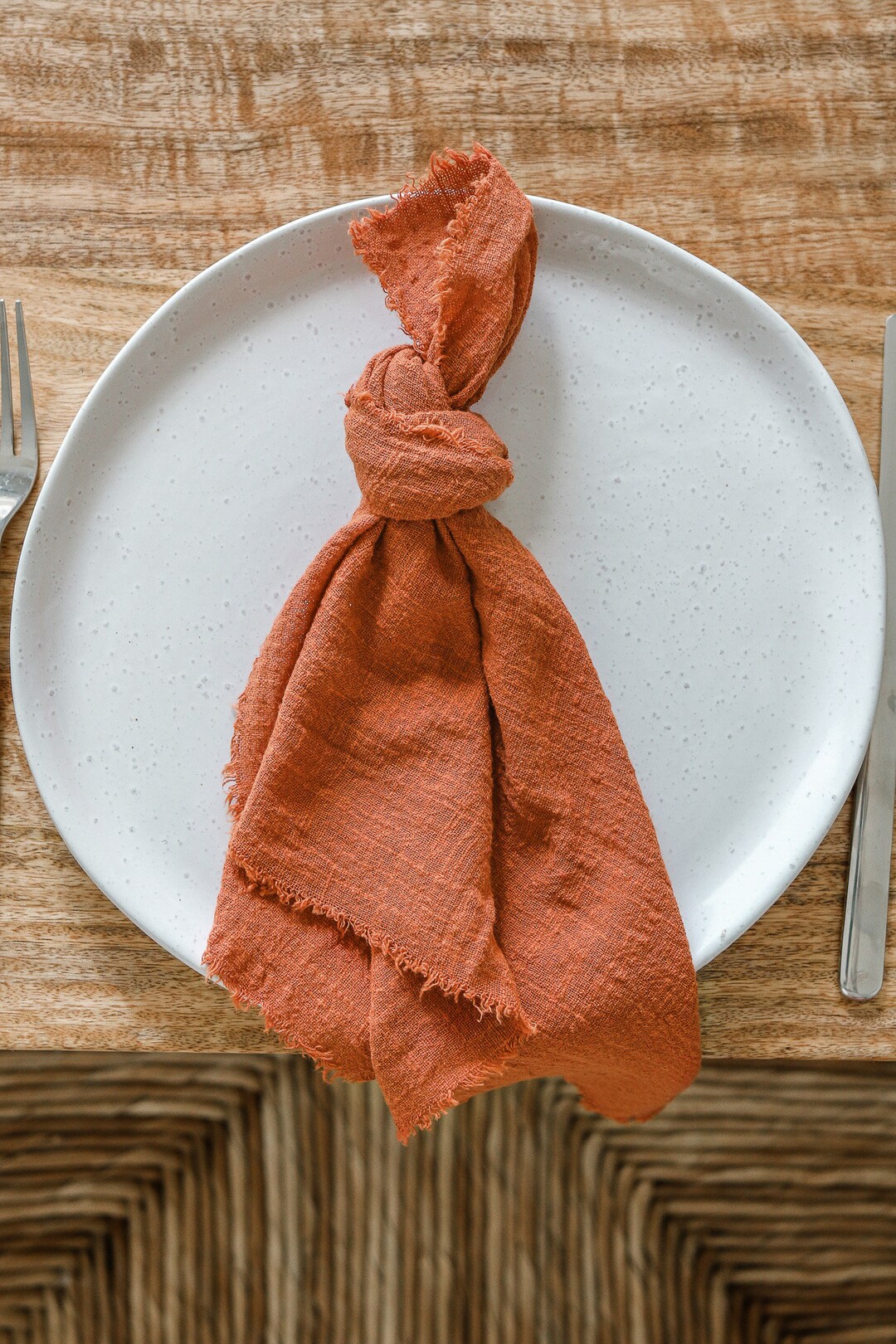 Burnt Orange Cotton Napkins, Frayed Linen Napkins, Cloth Table Napkins