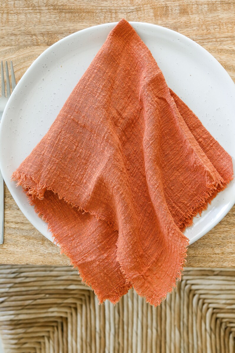 Burnt Orange Cotton Napkins Frayed Linen Napkins Cloth Table Etsy Australia