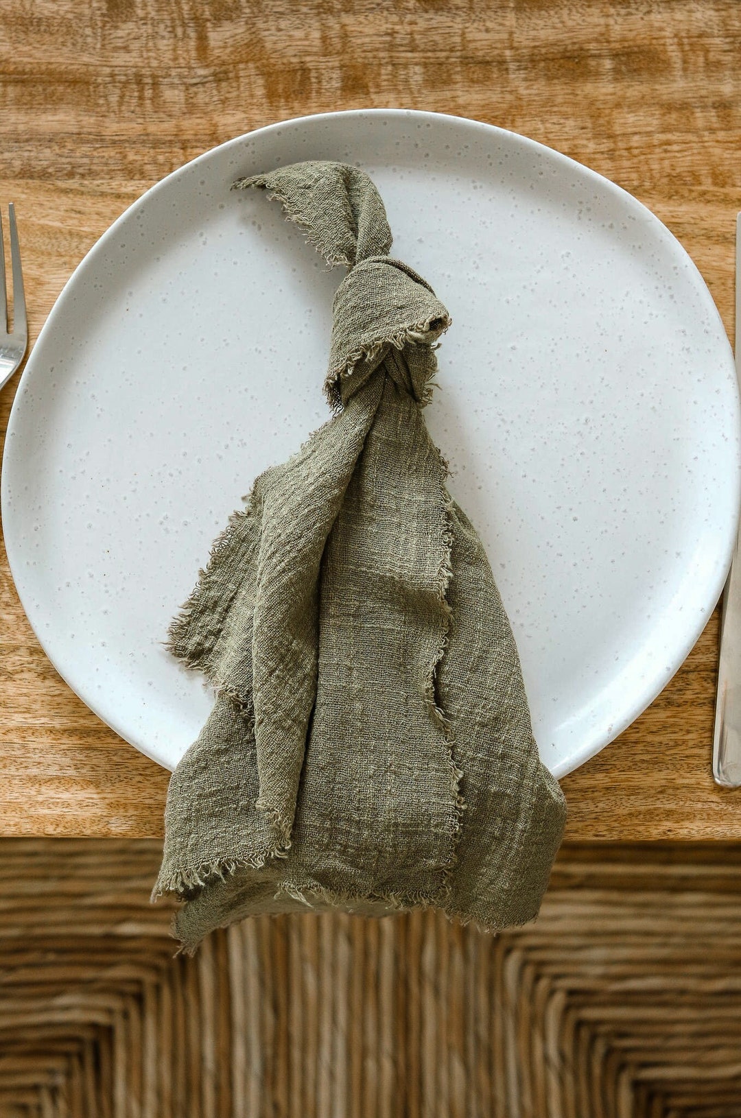 Olive Cotton Napkins Green Frayed Linen Napkins Khaki Cloth Etsy