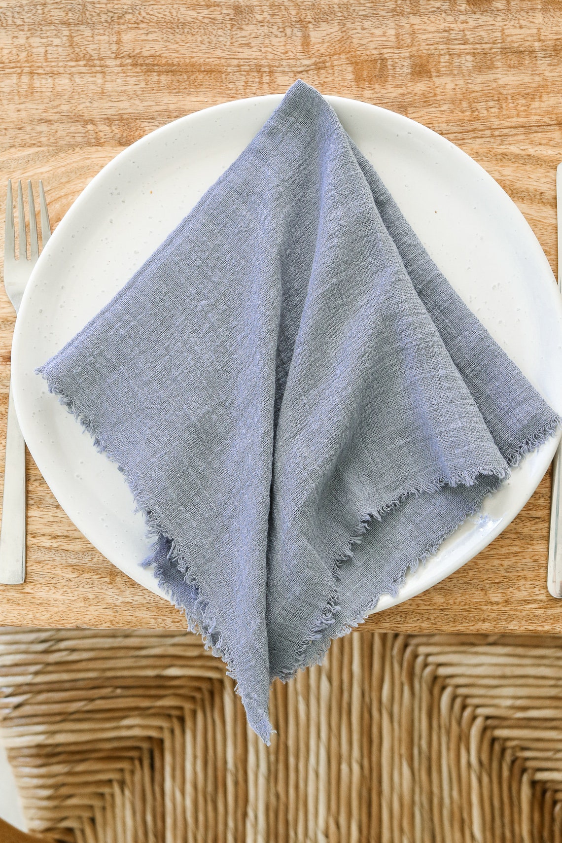 Slate Blue Cotton Napkins Frayed Linen Napkins Cloth Table Etsy