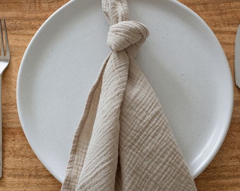 Oatmeal Beige Waffle Cotton Napkins: Organic Muslin Cloth